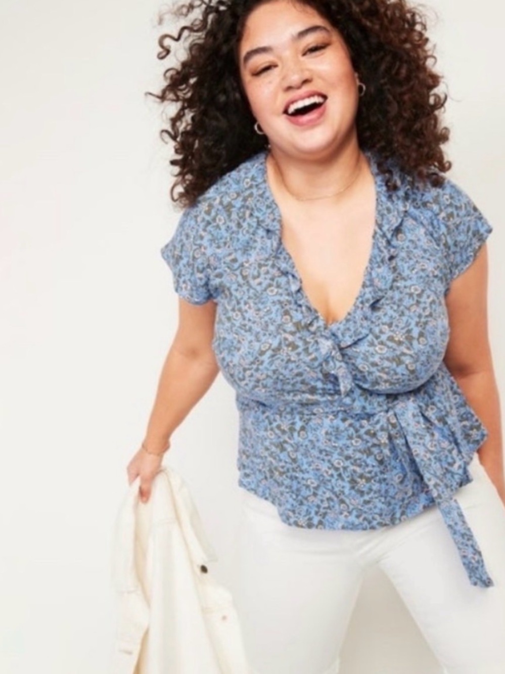 Blue Floral Ruffle Wrap Top NWT - old navy